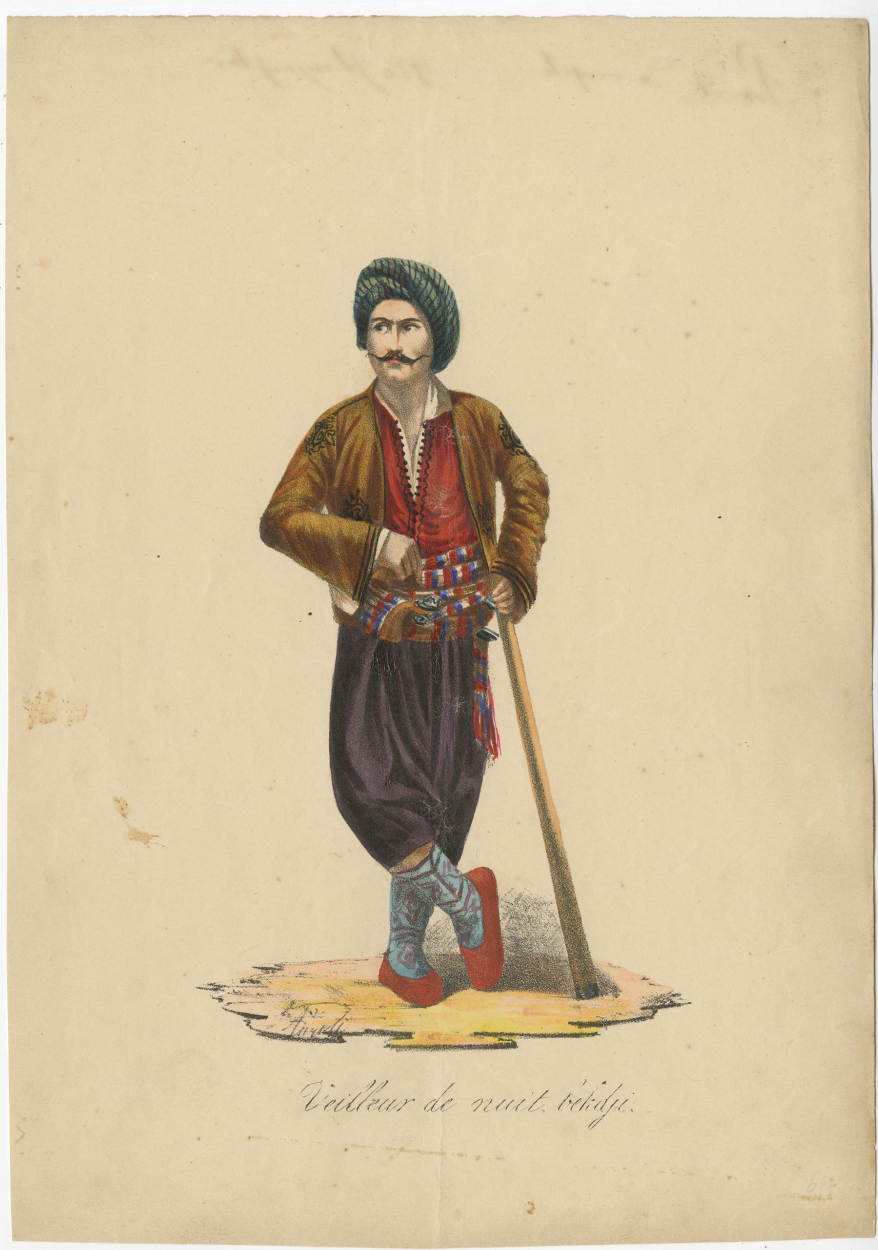 Set of 9 Antique Costume Prints, Turkey, Albania, Anatolia, 'c.1840' In Fair Condition For Sale In Langweer, NL