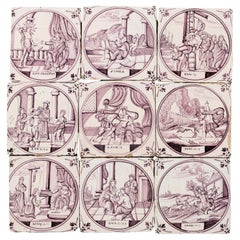 Set of 9 Used Delft Tiles depicting Biblical Scenes