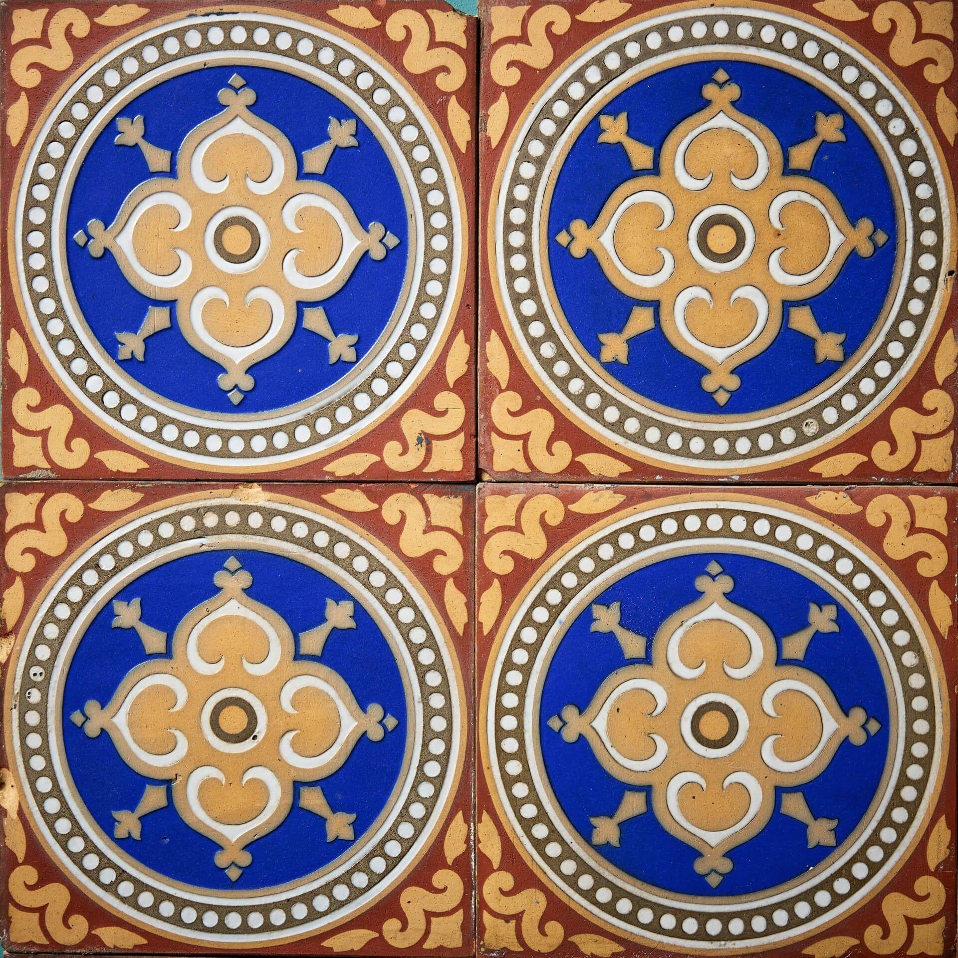 Victorien Ensemble de 9 carreaux d'encaustique anciens de Maw & Co en vente