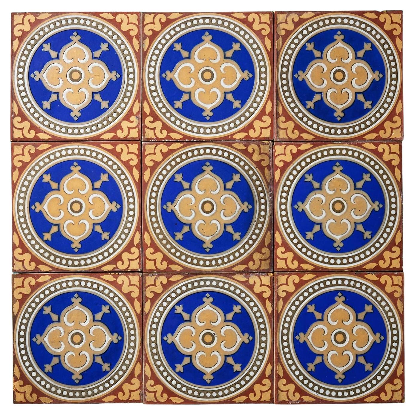 Set of 9 Antique Encaustic Tiles by Maw & Co