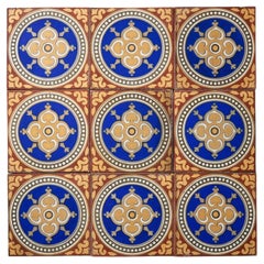 Set of 9 Antique Encaustic Tiles by Maw & Co