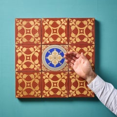 Satz von 9 antiken englischen Enkaustikfliesen im gotischen Stil