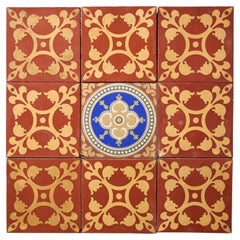 Set of 9 Antique English Gothic Style Encaustic Tiles
