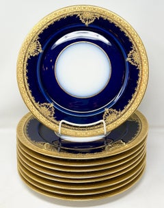 Set of 9 Antique French Limoges W.G.&Co. Porcelain Cobalt and Gold Dinner Plates