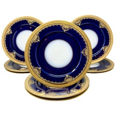 Set of 9 Antique French Limoges W.G.&Co. Porcelain Cobalt and Gold Dinner Plates