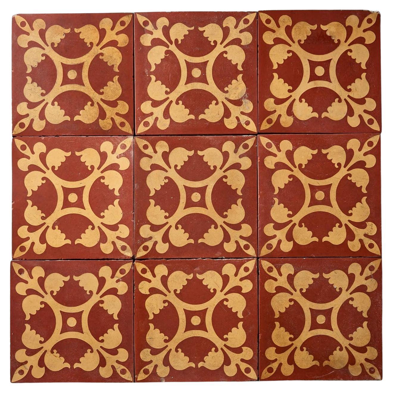 Juego de 9 baldosas góticas antiguas encáusticas de Minton & Co