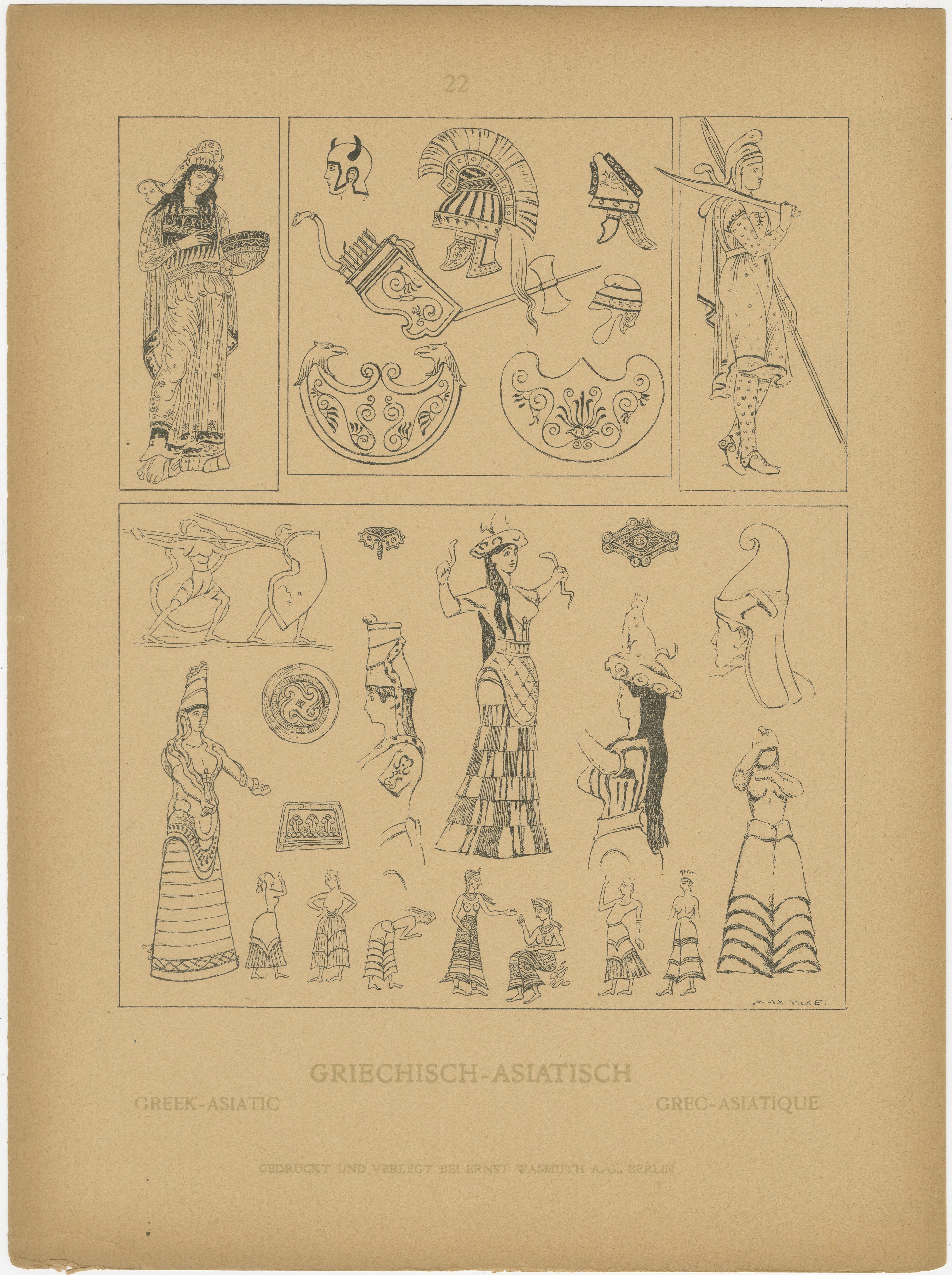 Allemand Ensemble de 9 gravures anciennes de costumes grecs et d'antiquités par Wasmuth, Berlin c.1900 en vente