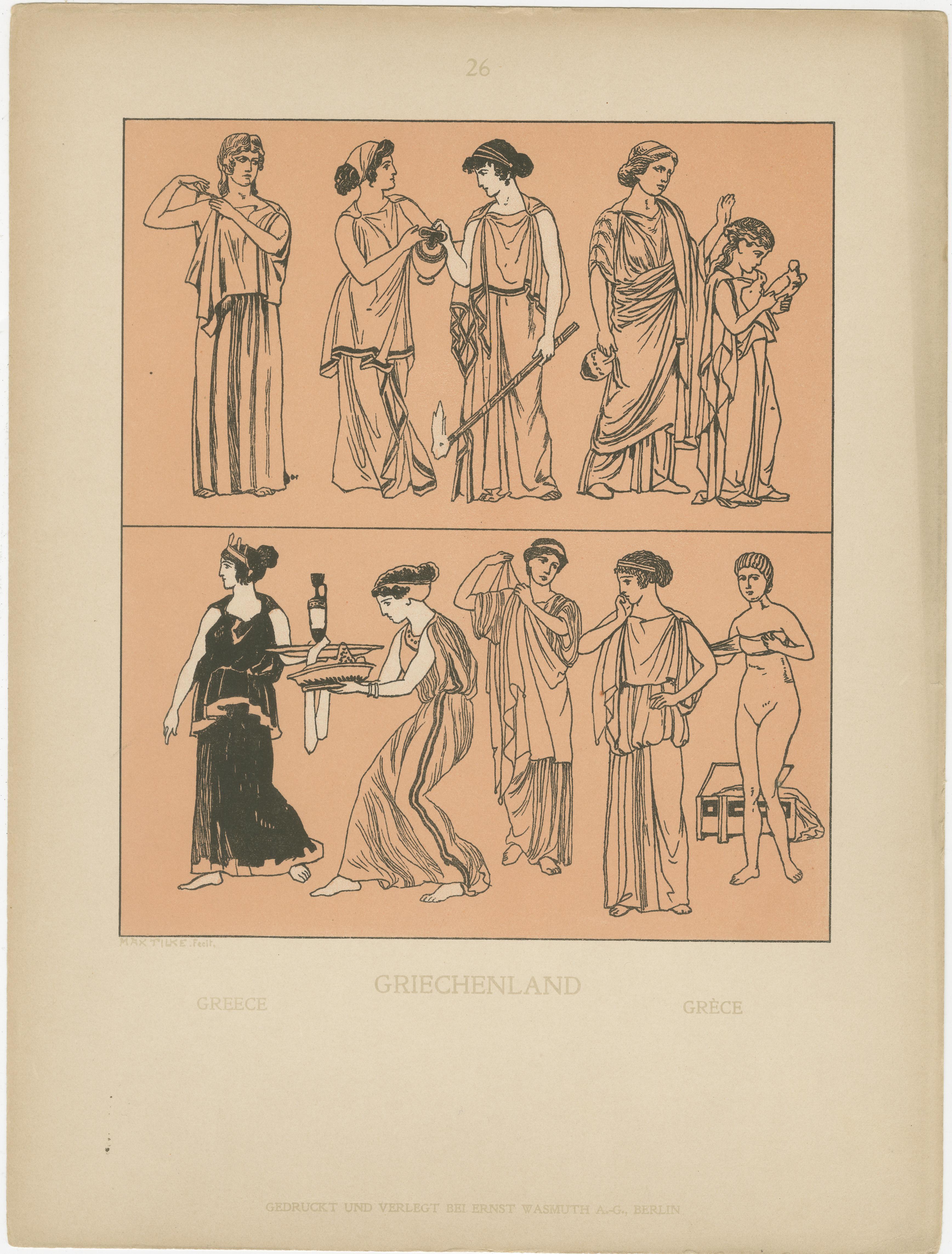 Ensemble de 9 gravures anciennes de costumes grecs et d'antiquités par Wasmuth, Berlin c.1900 en vente 1