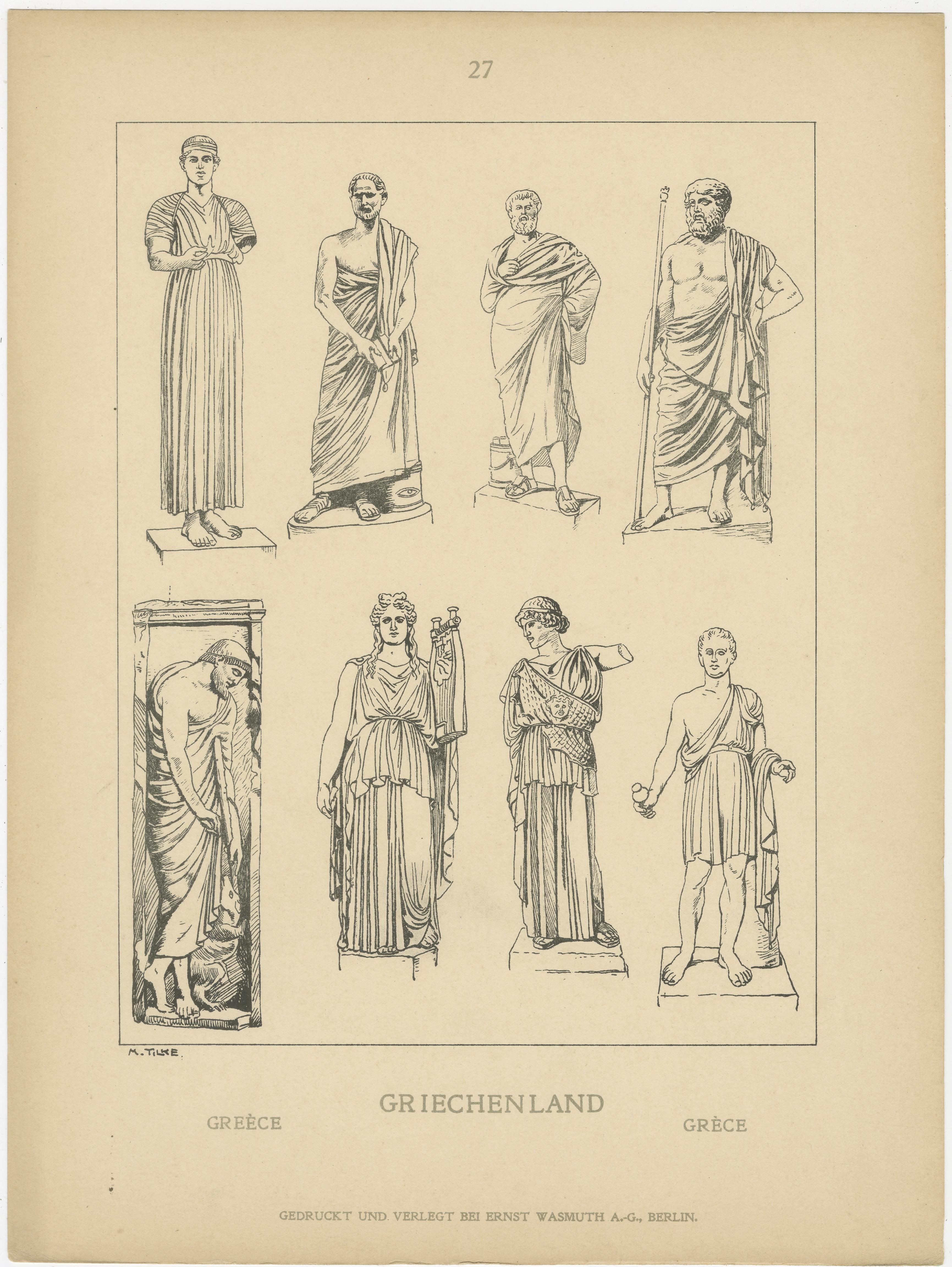 Ensemble de 9 gravures anciennes de costumes grecs et d'antiquités par Wasmuth, Berlin c.1900 en vente 2