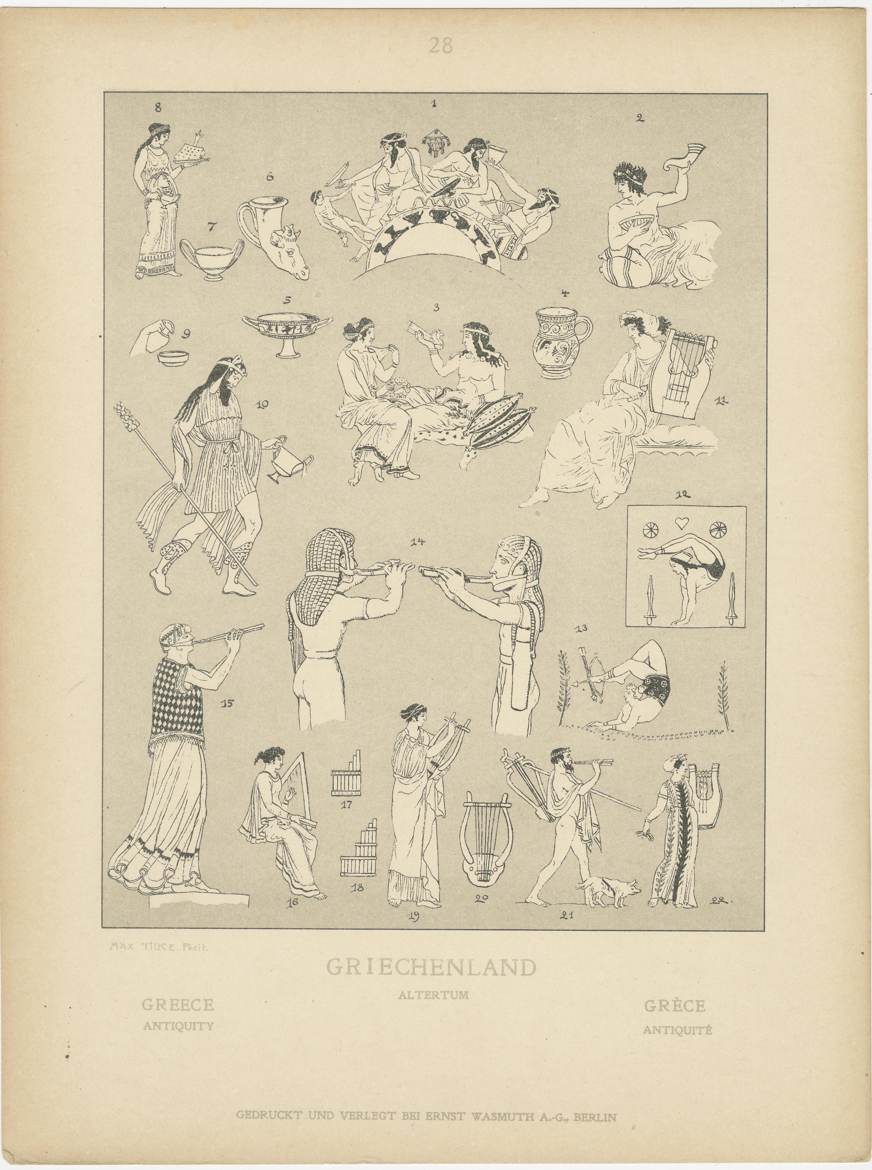 Ensemble de 9 gravures anciennes de costumes grecs et d'antiquités par Wasmuth, Berlin c.1900 en vente 3