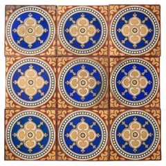 Ensemble de 9 carreaux d'encaustique anciens de Maw & Co