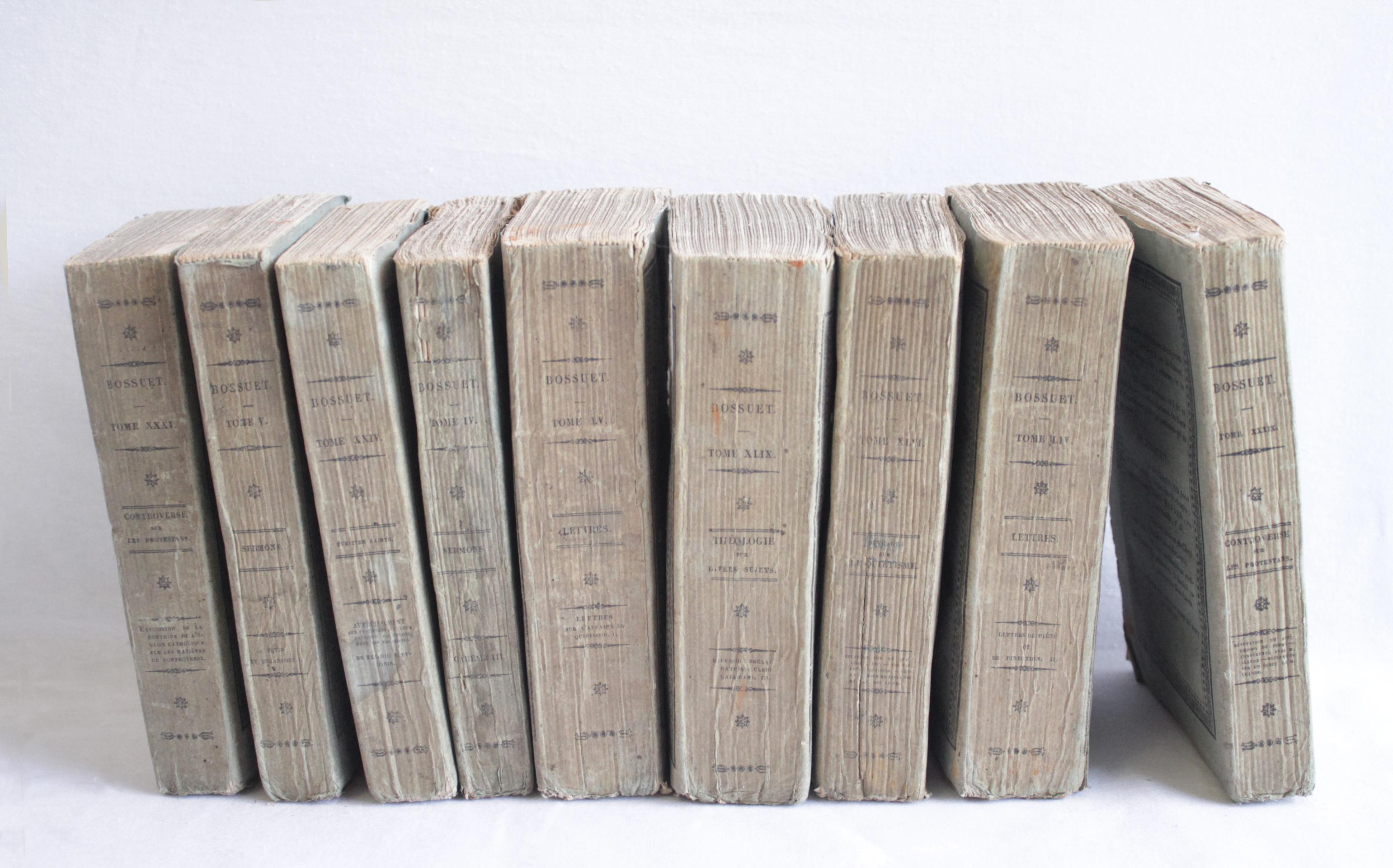 European Set of 9 Antique Paper Bound Books Oeuvres de Bossuet