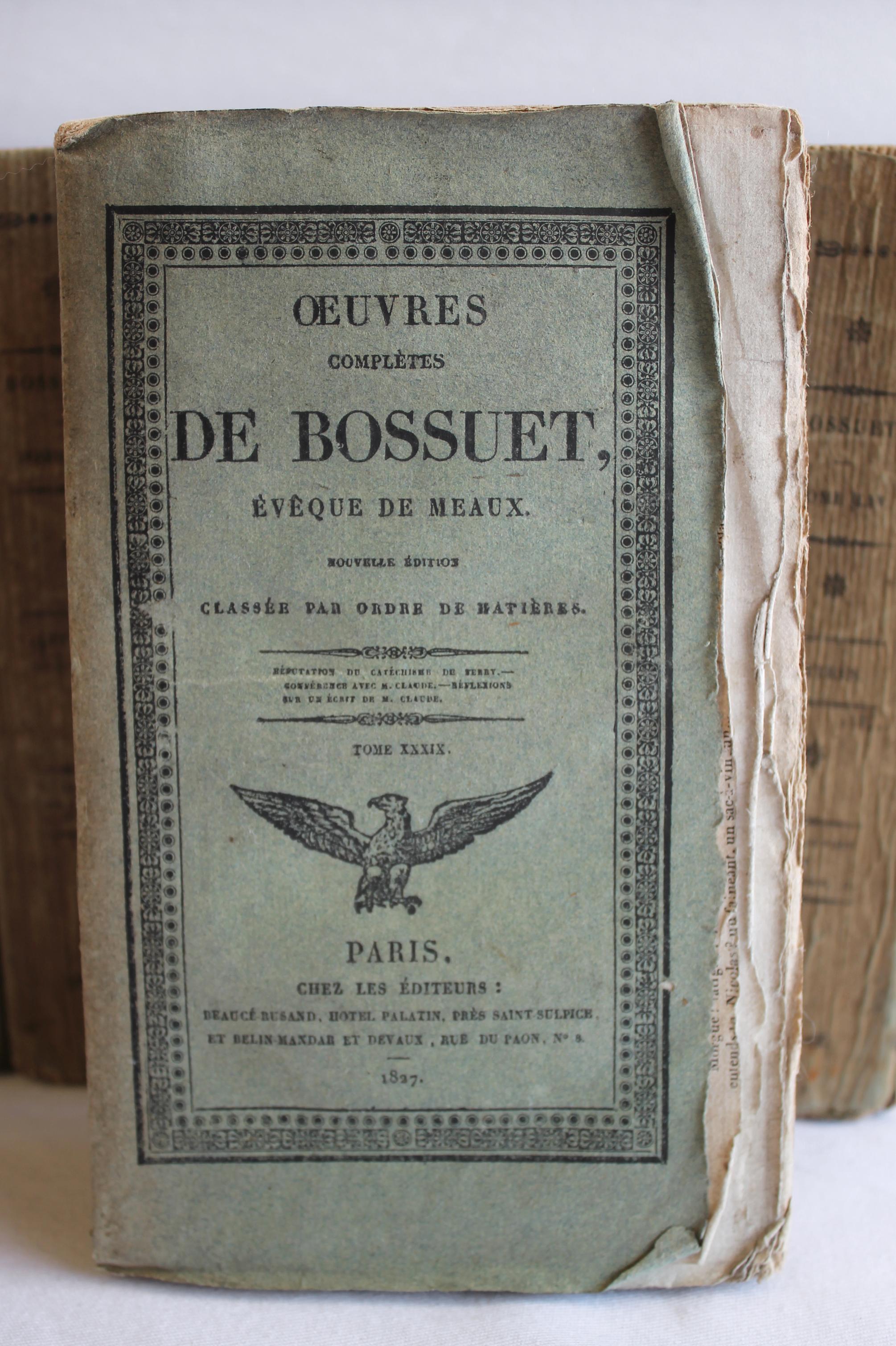 Set of 9 Antique Paper Bound Books Oeuvres de Bossuet In Fair Condition In Brea, CA