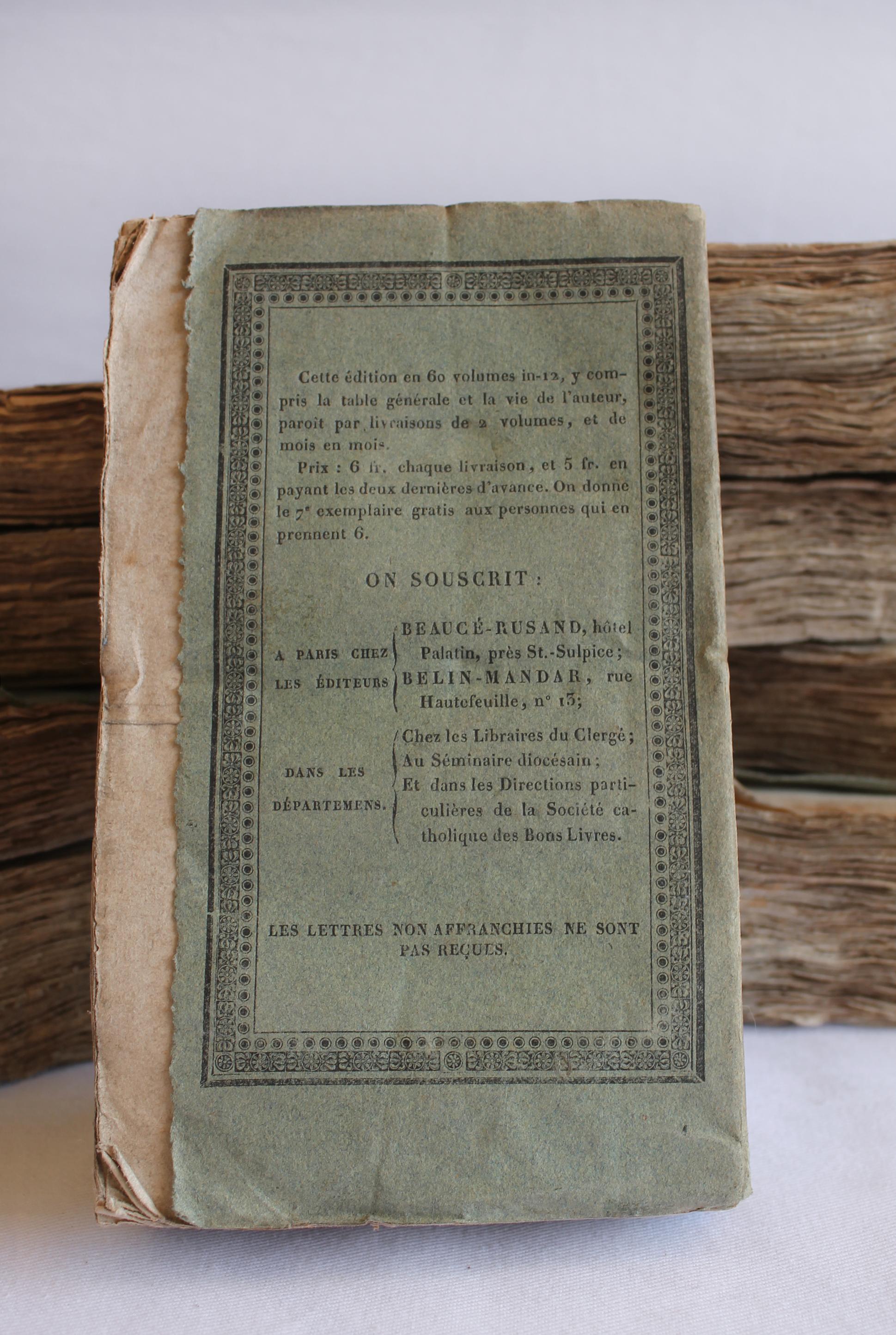 19th Century Set of 9 Antique Paper Bound Books Oeuvres de Bossuet
