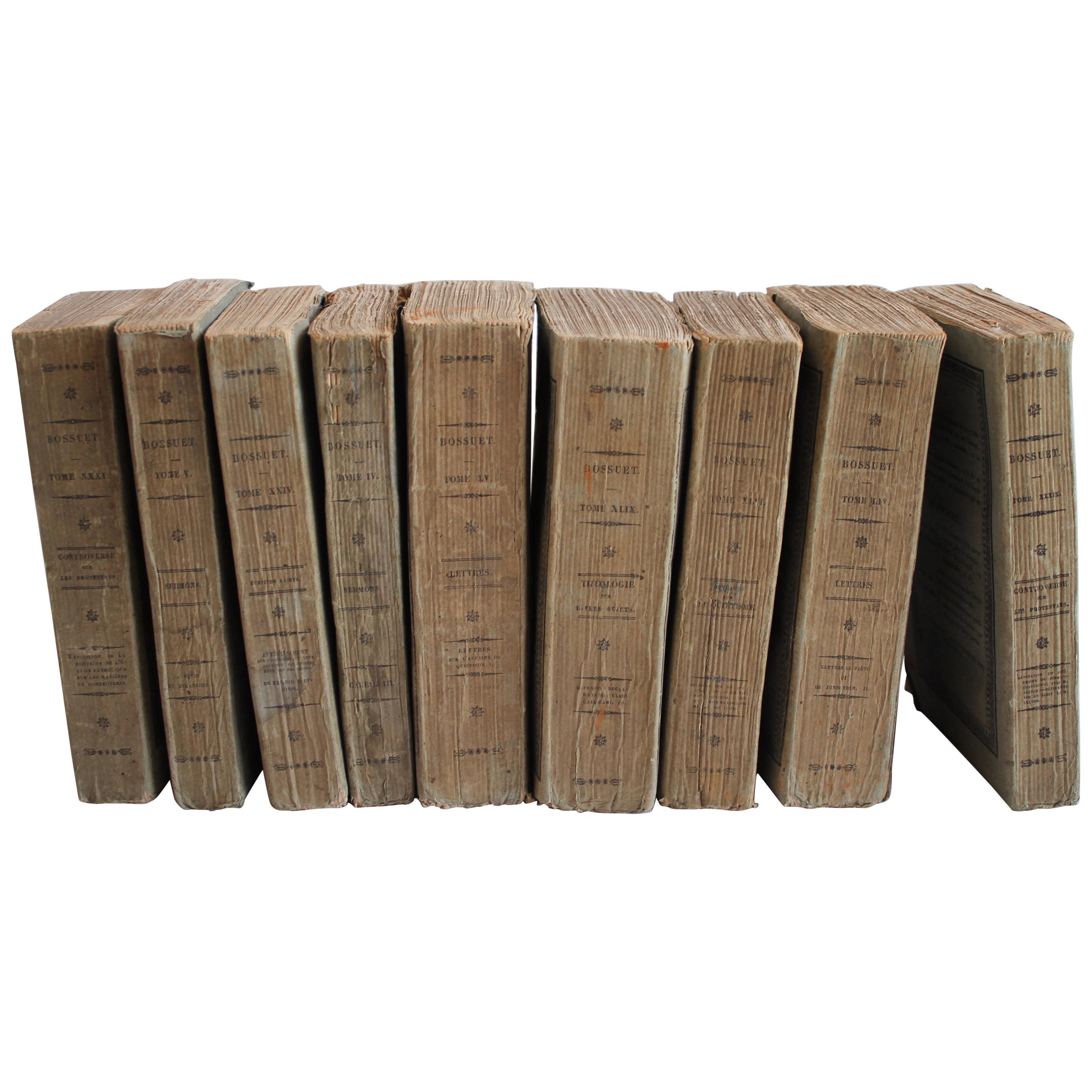 Set of 9 Antique Paper Bound Books Oeuvres de Bossuet