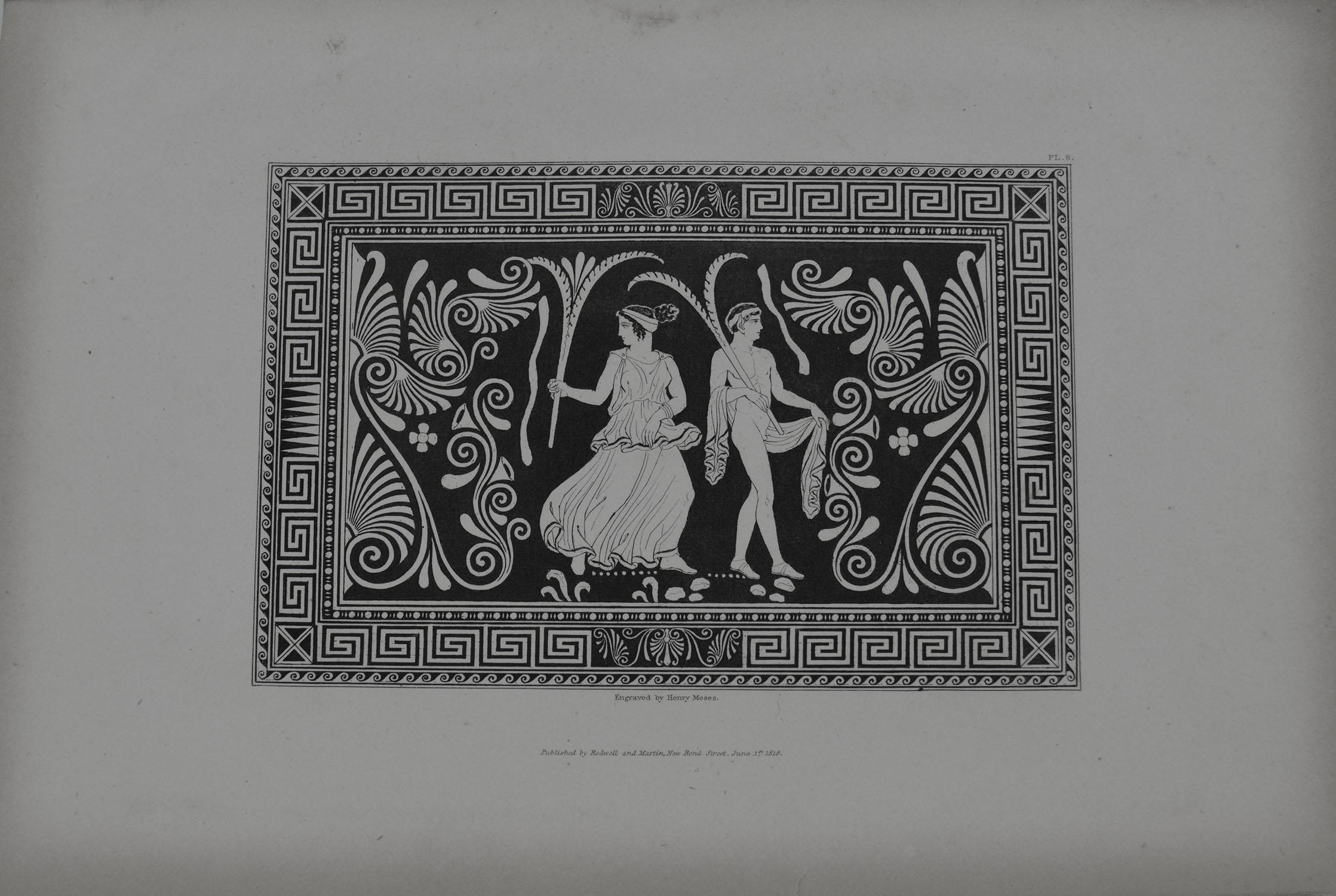 Classical Greek Set of 9 Antique Prints of Greek Ornamental Panels, Dated 1819