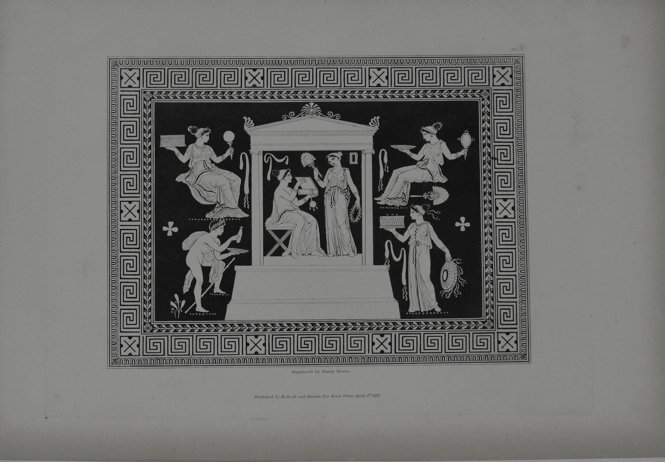 English Set of 9 Antique Prints of Greek Ornamental Panels, Dated 1819