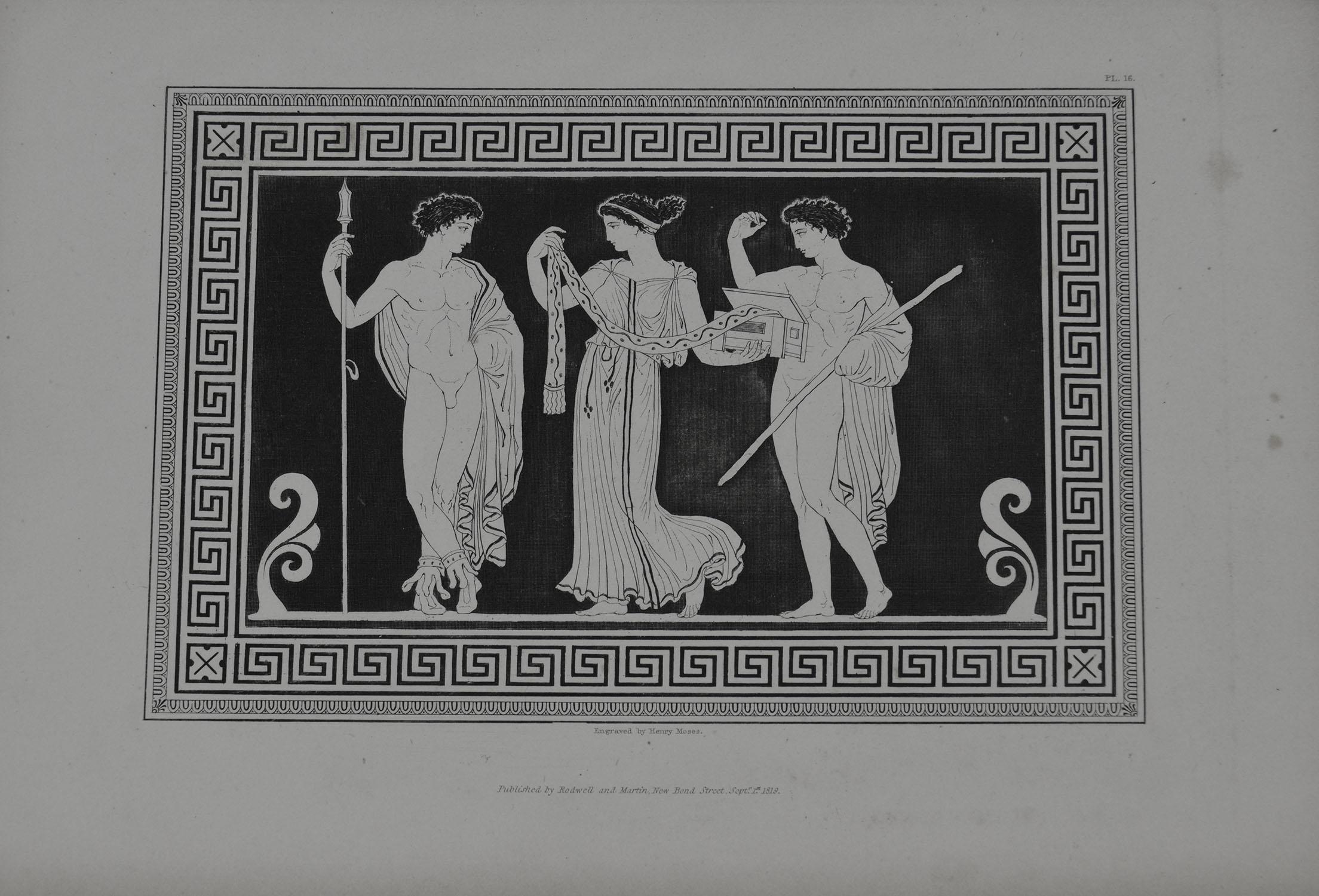 Paper Set of 9 Antique Prints of Greek Ornamental Panels, Dated 1819