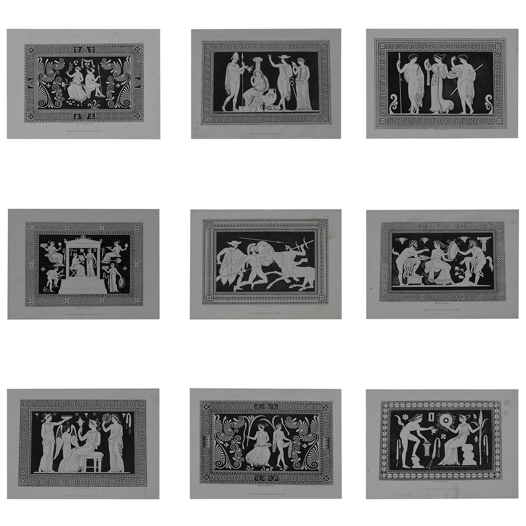 Set of 9 Antique Prints of Greek Ornamental Panels, Dated 1819
