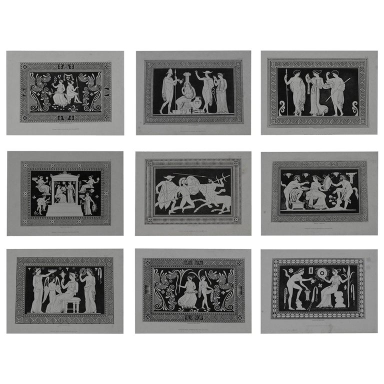 Set of 9 Antique Prints of Greek Ornamental Panels, Dated 1819 For Sale