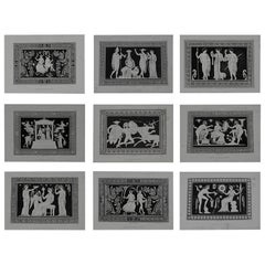 Ensemble de 9 estampes anciennes de panneaux ornementaux grecs, datées de 1819