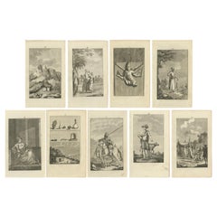 Conjunto de 9 Grabados Antiguos de varias Figuras y Objetos 'c.1790'