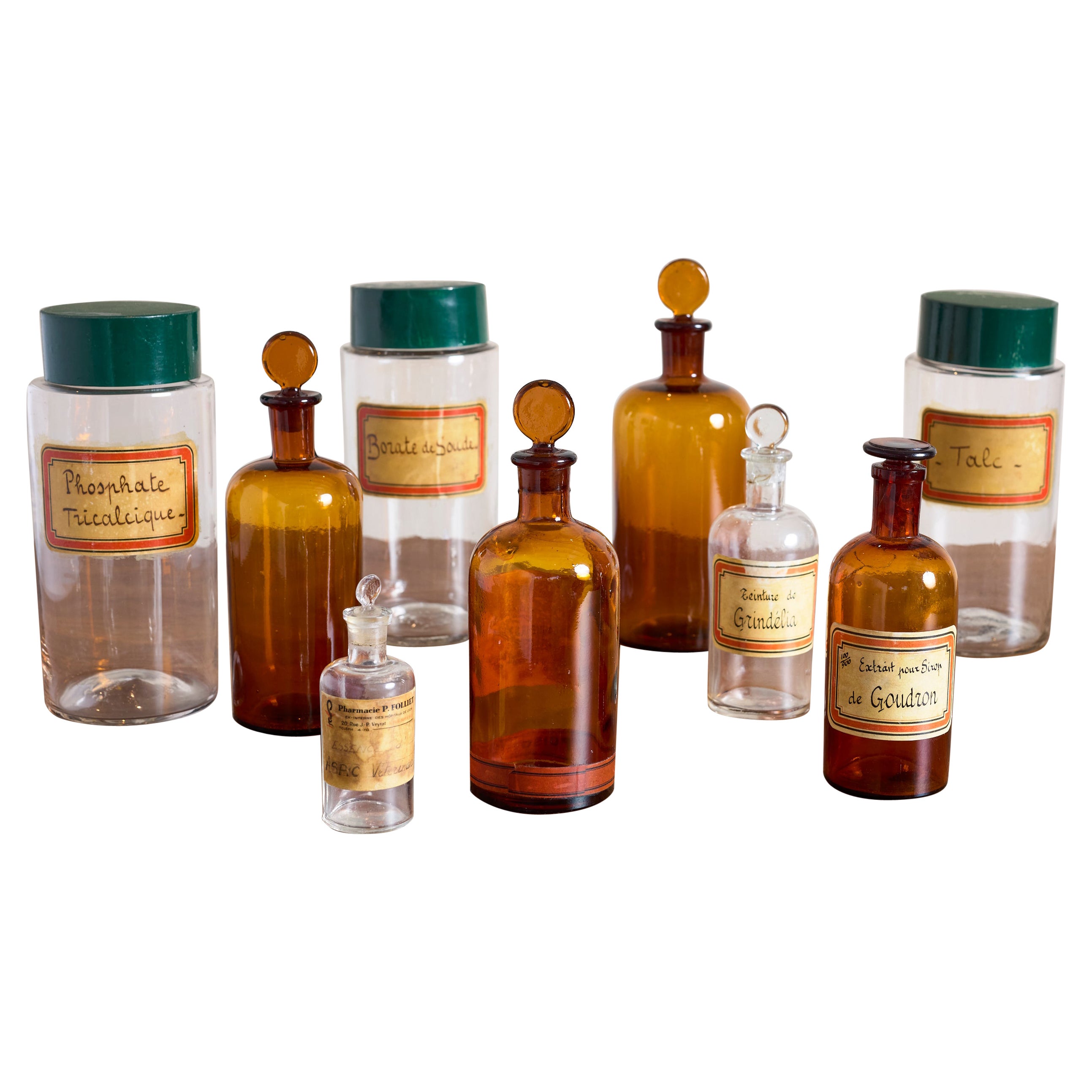 Set of 9 Apothecary Glass Jars, circa 1920
s