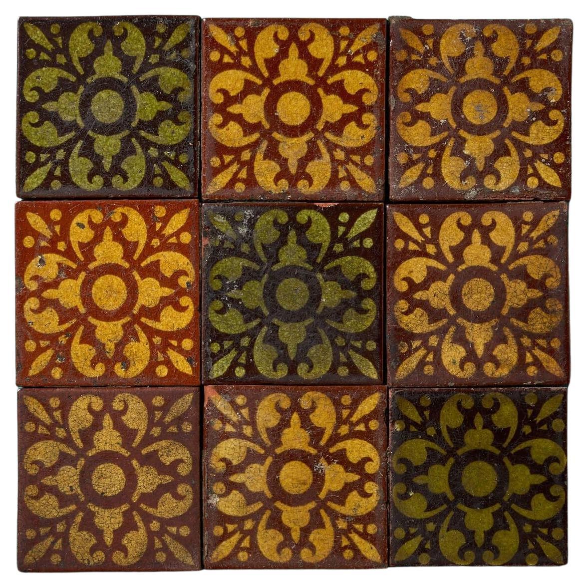 Set di 9 piastrelle in ceramica Art Nouveau di Christopher Dresser, Linthorpe Pottery