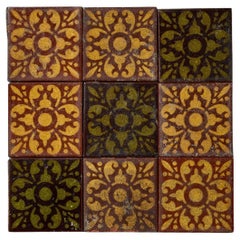 Antique Set of 9 Art Nouveau Christopher Dresser Tiles by Linthorpe Pottery
