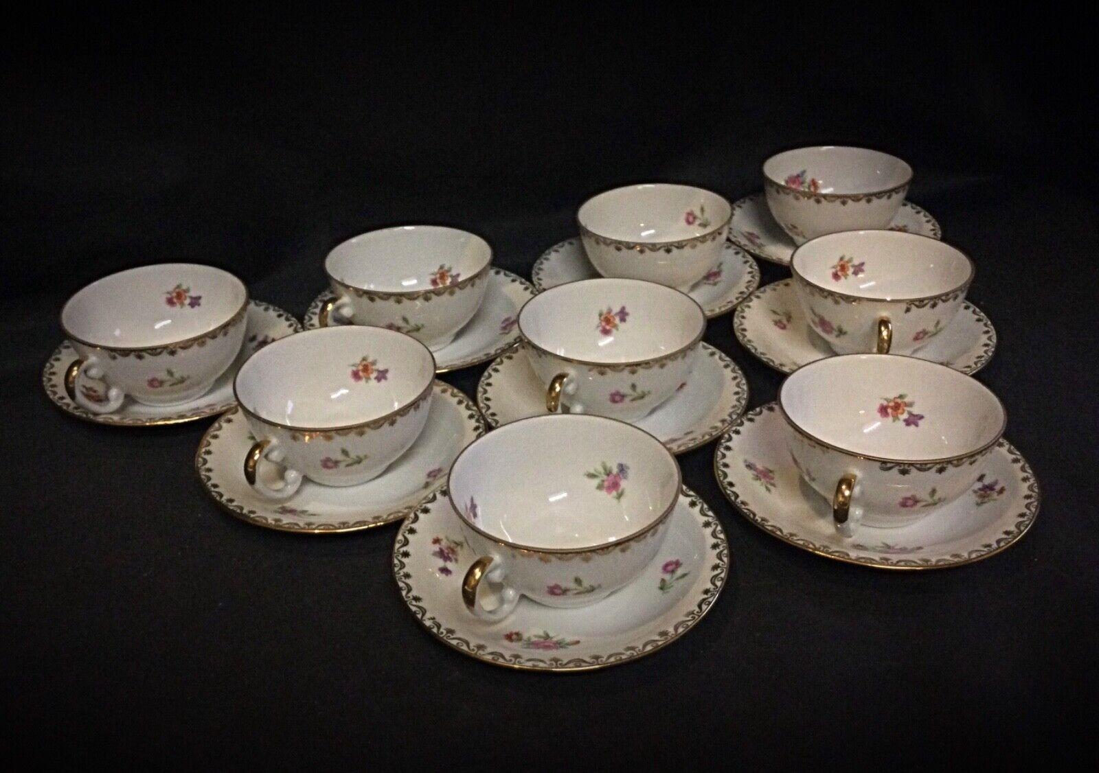 Juego de 9 tazas y platillos auténticos de porcelana S.E.R France - 2Y47 en venta 1