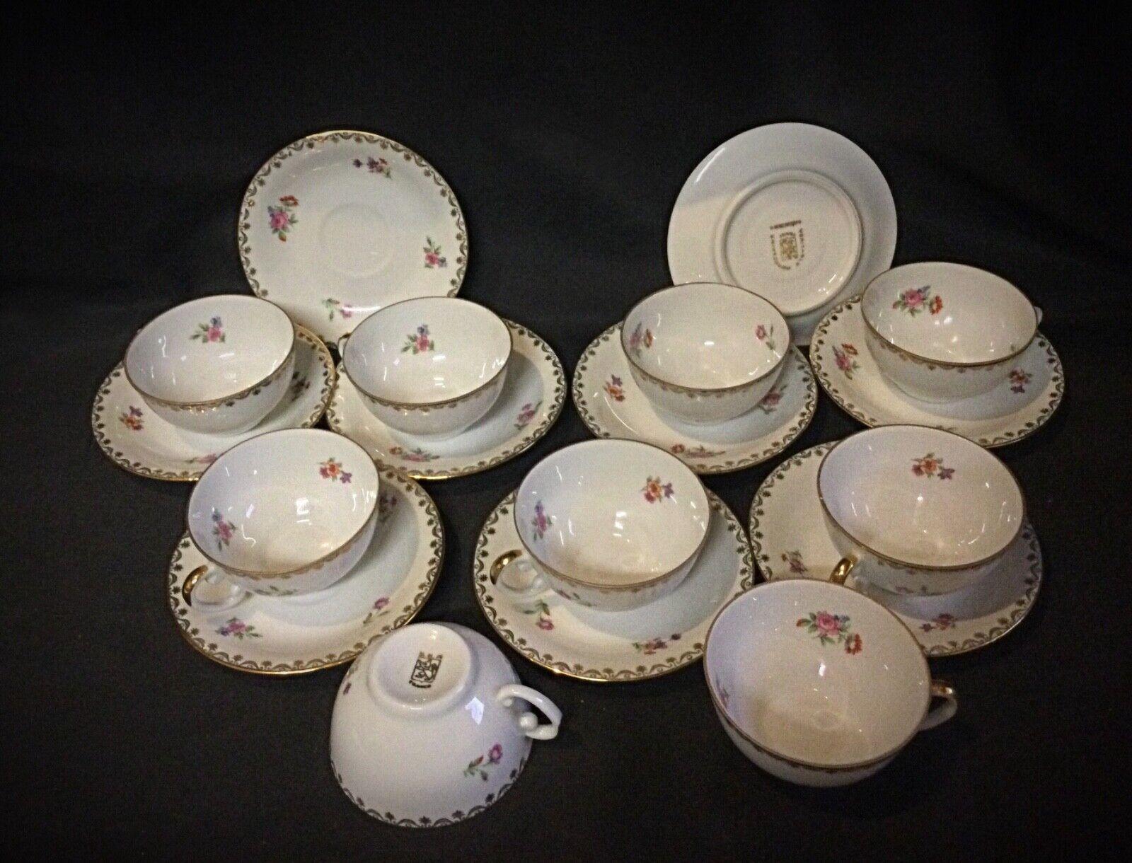Juego de 9 tazas y platillos auténticos de porcelana S.E.R France - 2Y47 en venta 2