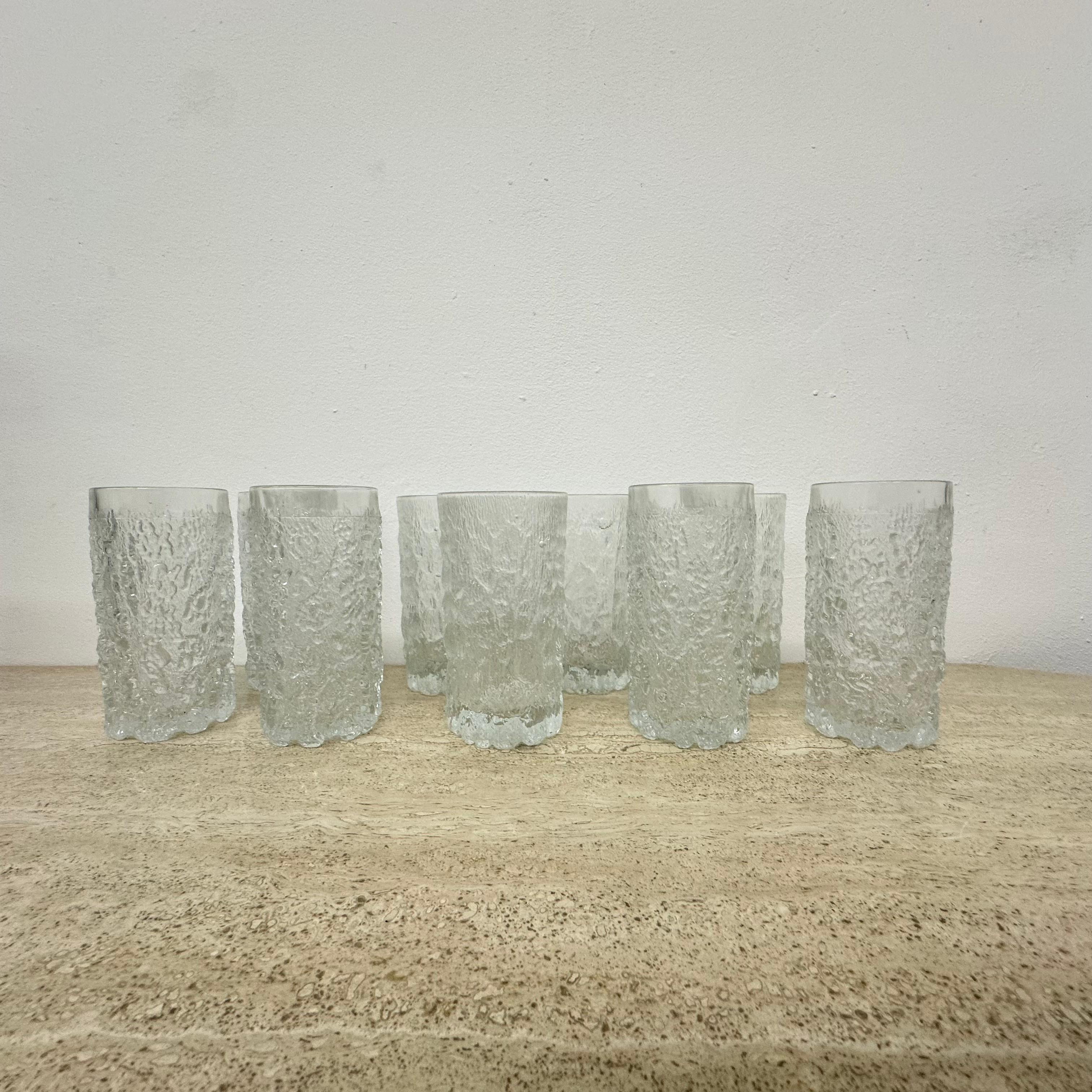 Mid-Century Modern Ensemble de 9 verres à boire en verre d'écorce de Goebel charlottenhutte, 1970, Allemagne en vente