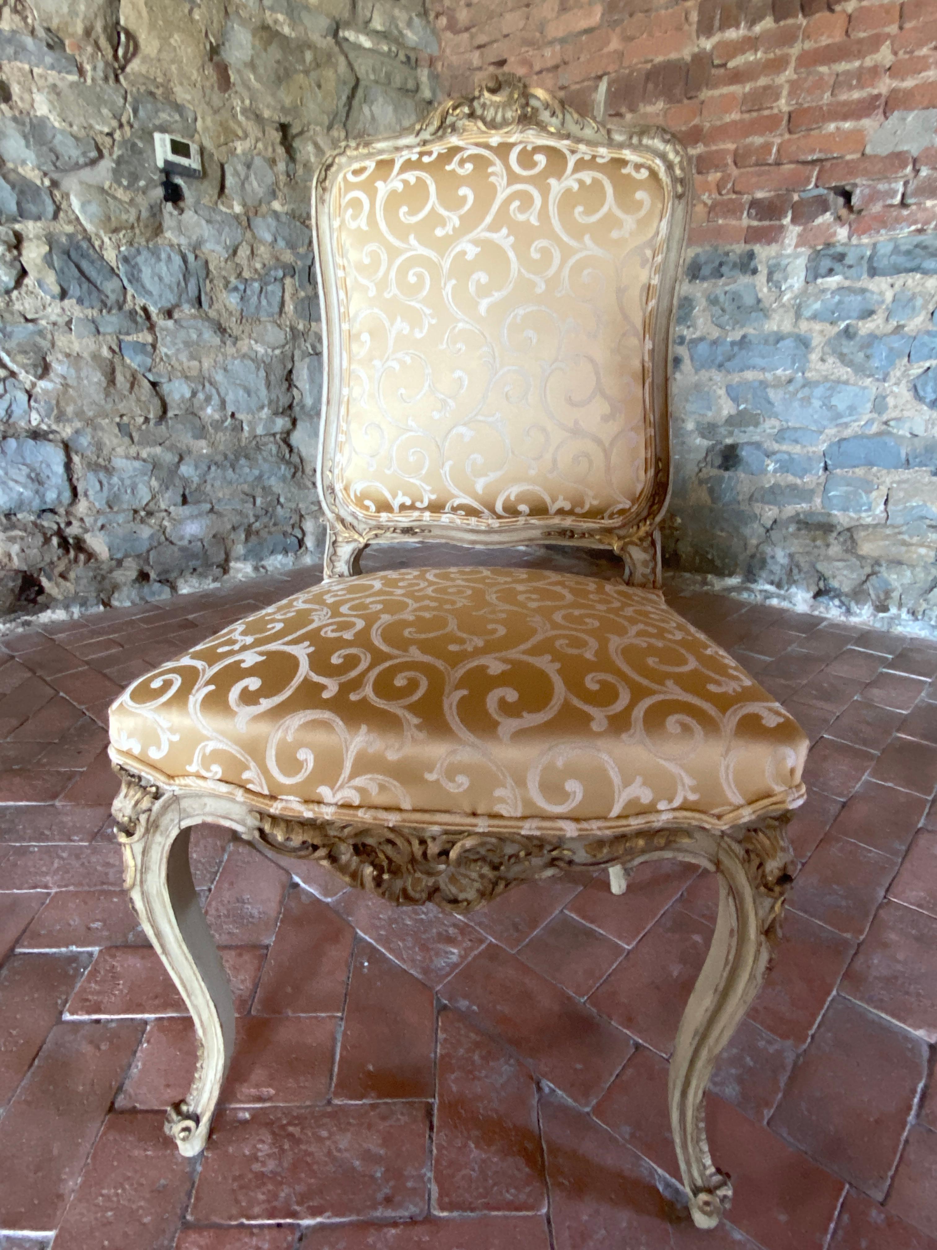 Louis XV Set of 9 beautifully carved original polychrome chairs  For Sale