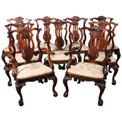 Set of 9 Carved Mahogany Irish Shell and Ball and Claw Chippendale Dining Chairs