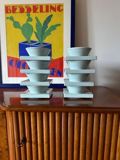 Set of 9 light blue ceramic bowls, I + I Italy, 1970s