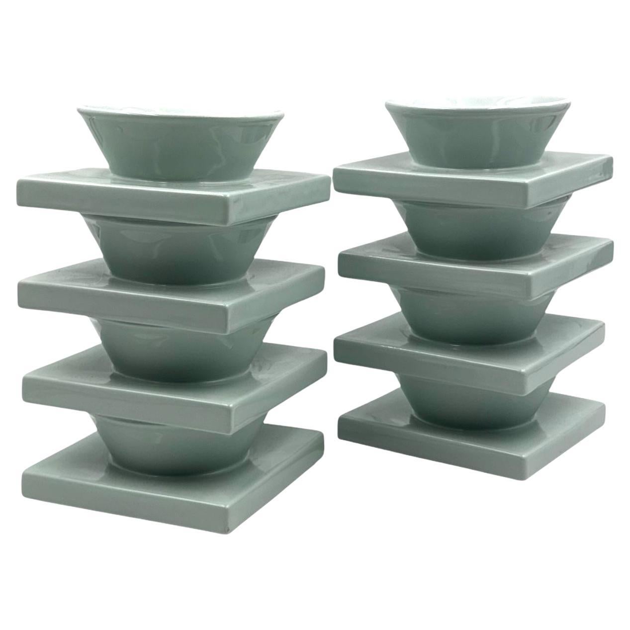 Set of 9 ceramic light blue ceramic bowls, I + I Italy, 1970s