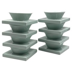 Set of 9 ceramic light blue ceramic bowls, I + I Italy, 1970s