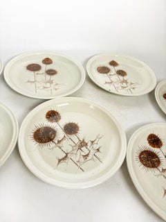 Set of 9 Ceramic Plates with Thistle Motifs, France, 1970s