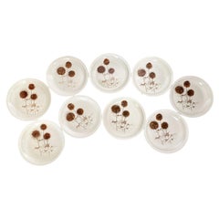 Set of 9 Ceramic Plates with Thistle Motifs, France, 1970s