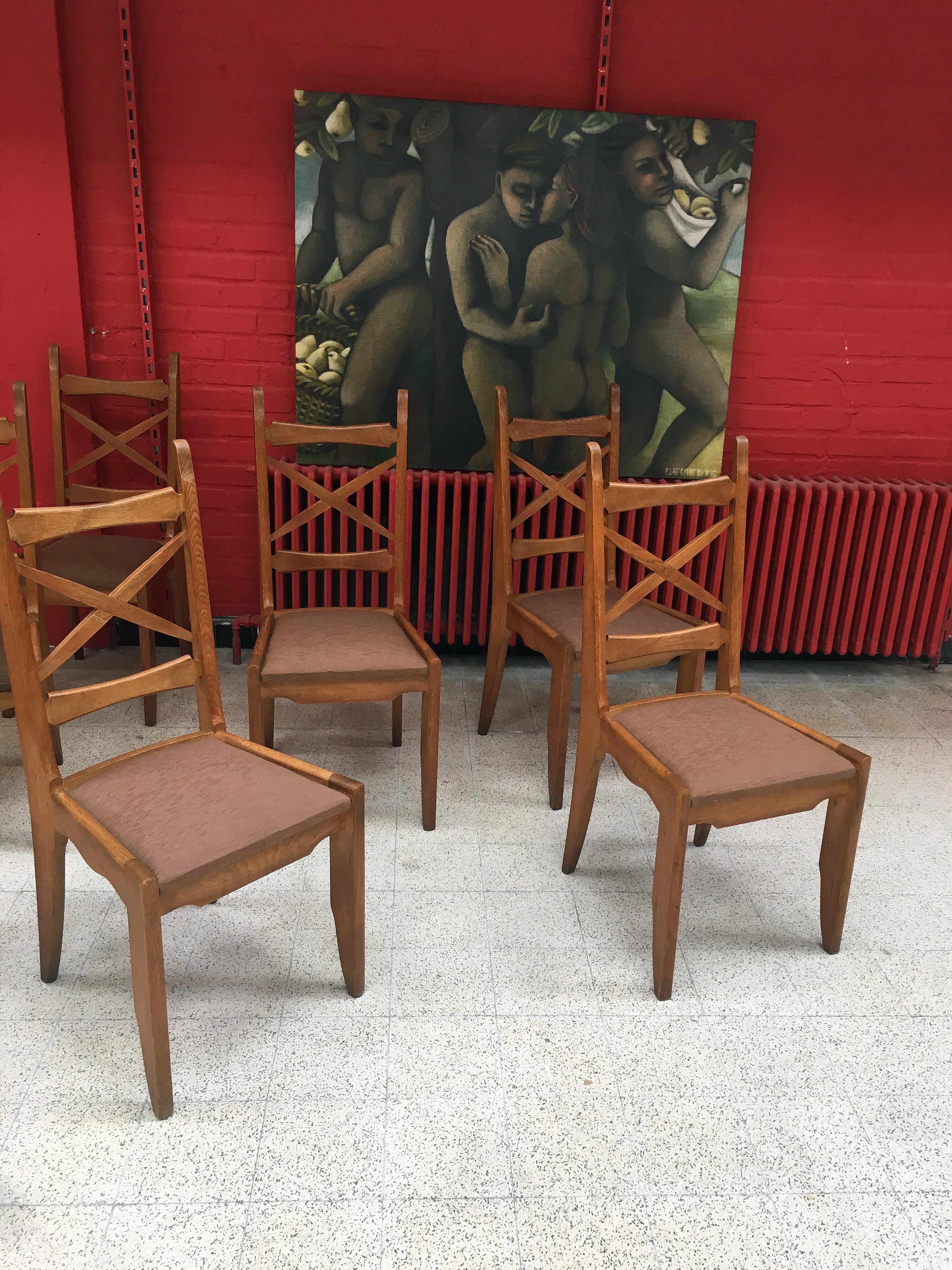 Mid-Century Modern Set of 9 Chairs by Guillerme and Chambron, Edition Votre Maison, circa 1960 For Sale