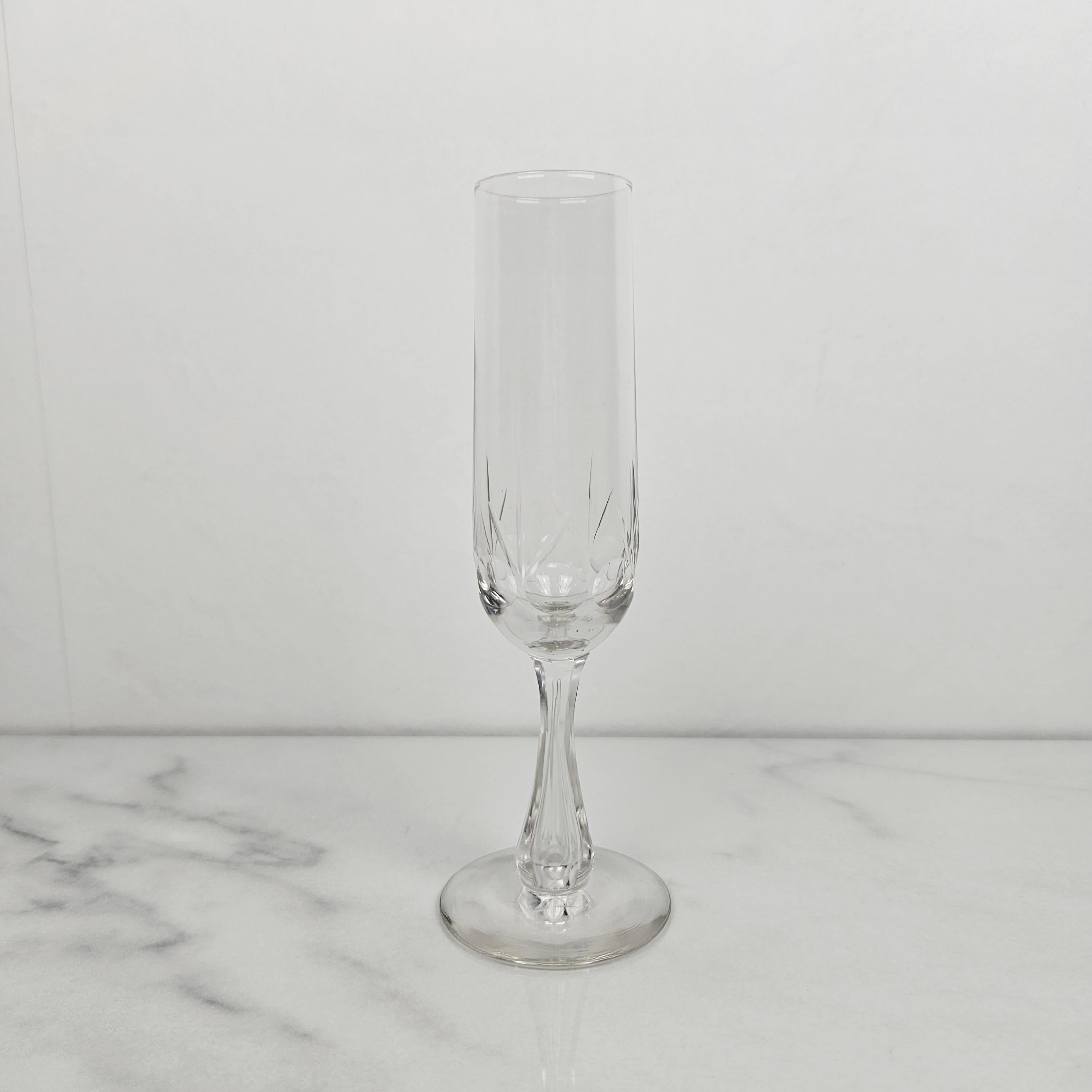 Hand-Crafted Set of 9 Charming French Cut Glass Champagne Flutes, circa 1900 For Sale