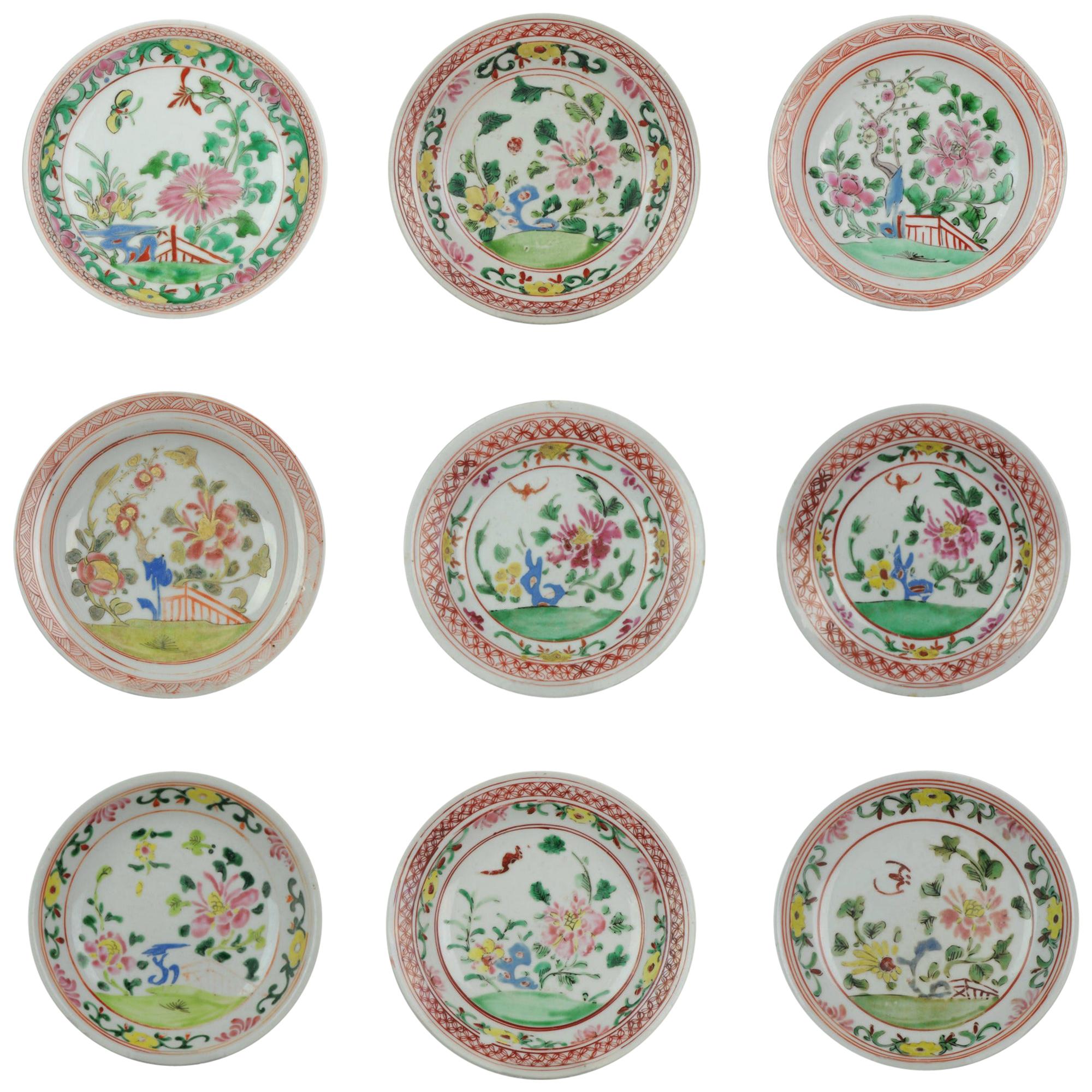 Set of 9 Chinese Porcelain Plates, SE Asian Market Straits Bencharong