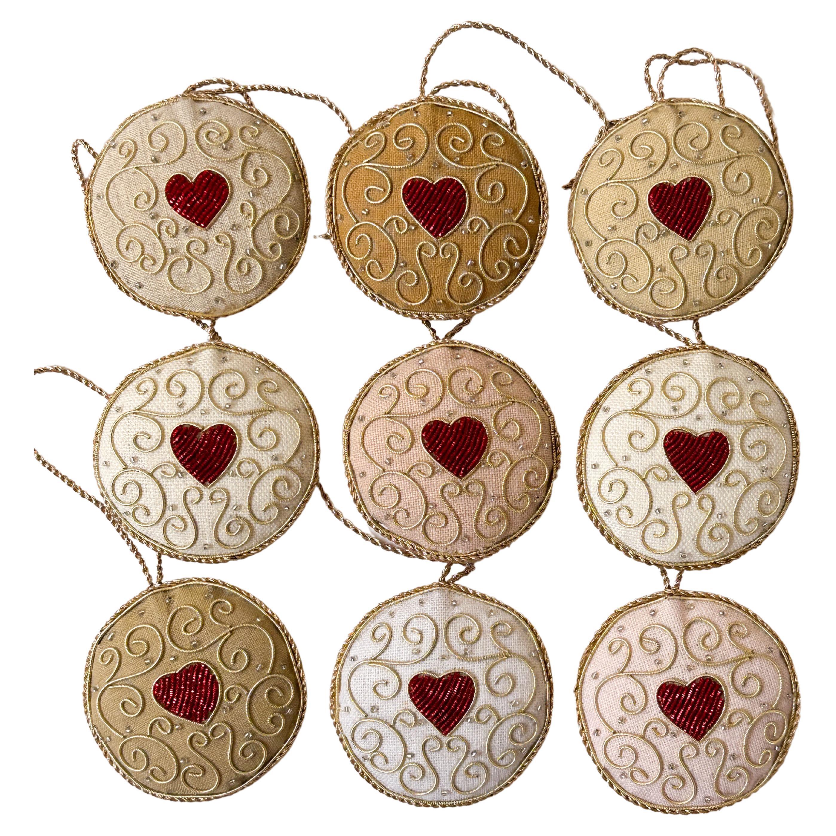 Set of 9 Christmas Ornaments Vintage Irish Linen English Biscuits Jammie Heart For Sale