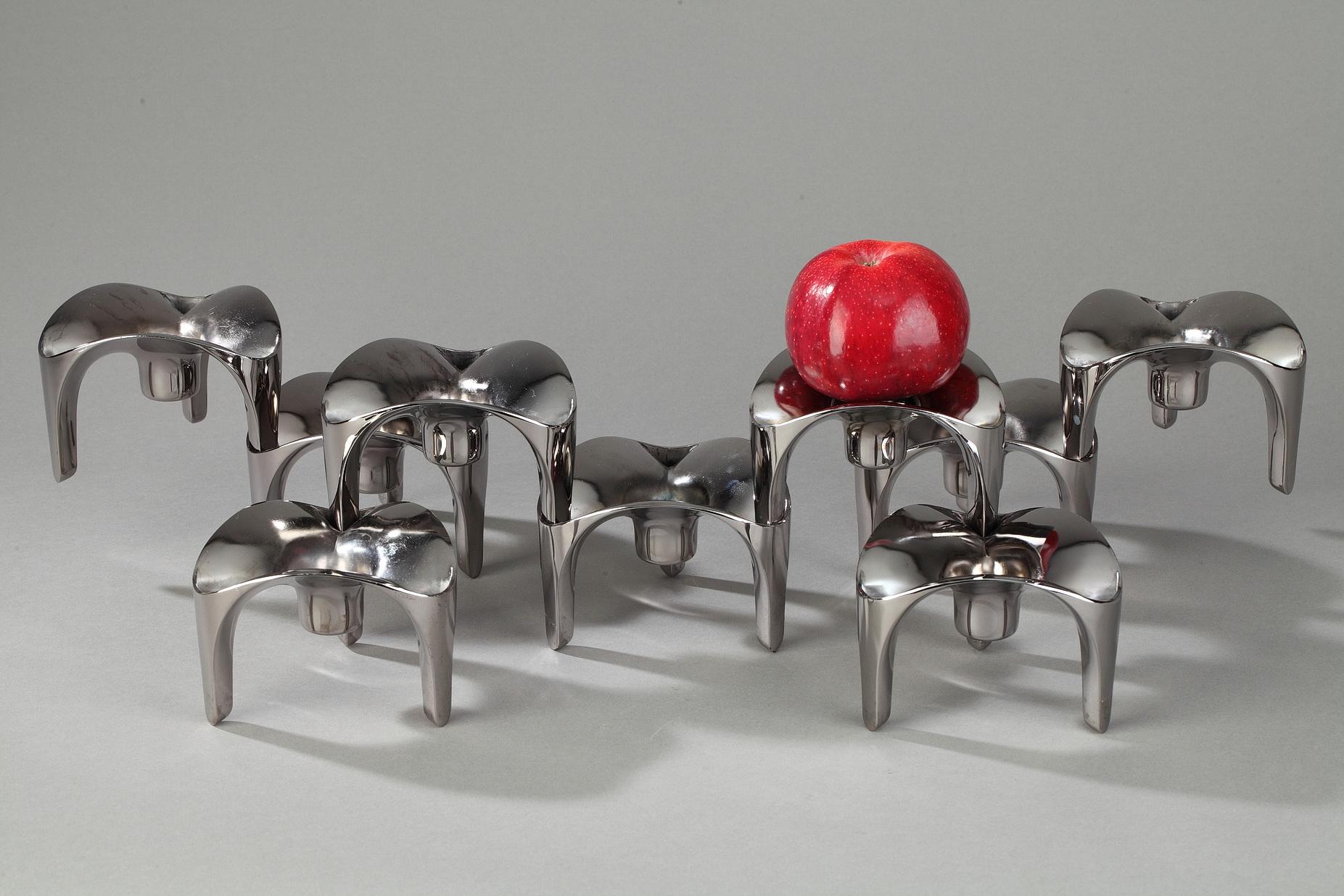 Set of 9 Chromed Metal Candleholders by Nagel, Germany In Good Condition In Paris, FR