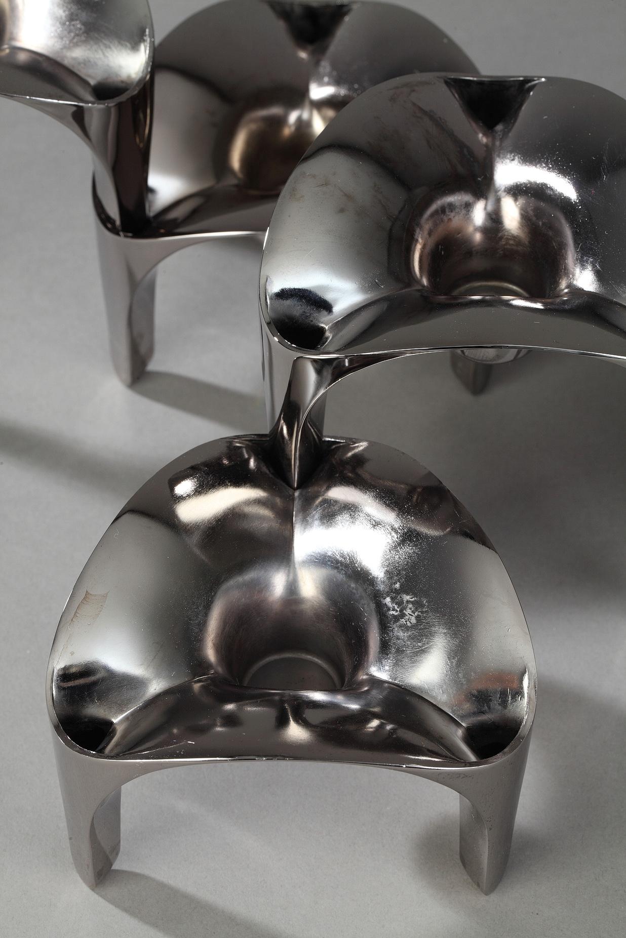 20th Century Set of 9 Chromed Metal Candleholders by Nagel, Germany