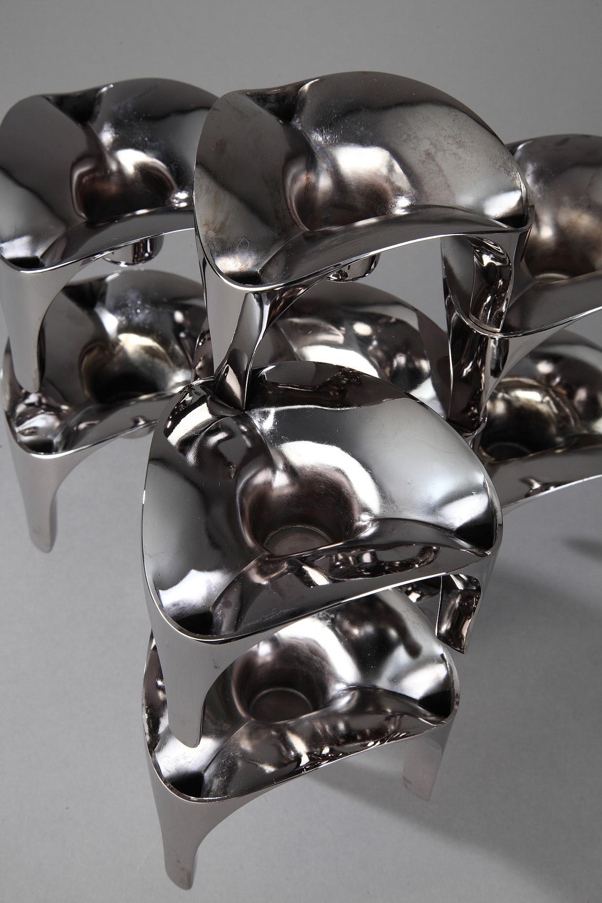 Set of 9 Chromed Metal Candleholders by Nagel, Germany 2