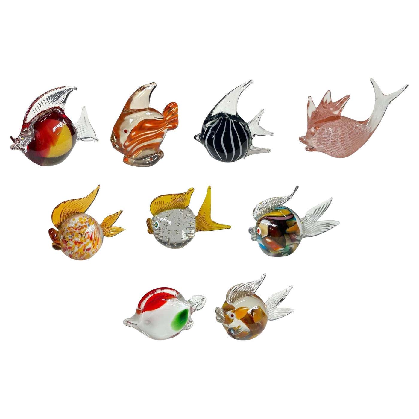Set of 9 Colorful Murano Glass Fish Figurines For Sale at 1stDibs ...