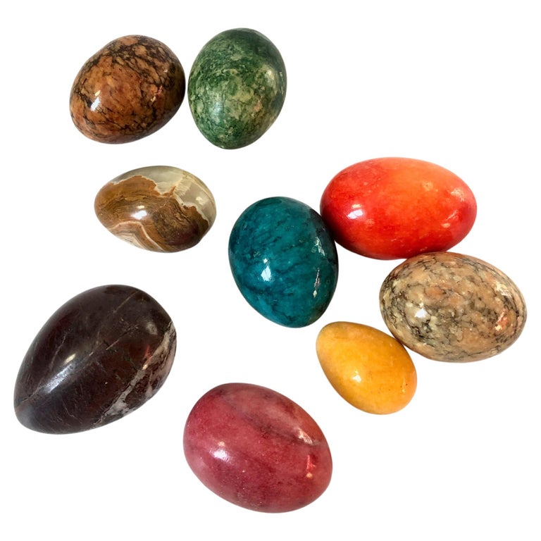 Set of 9 Colorful Vintage Alabaster Stone Eggs For Sale at 1stDibs