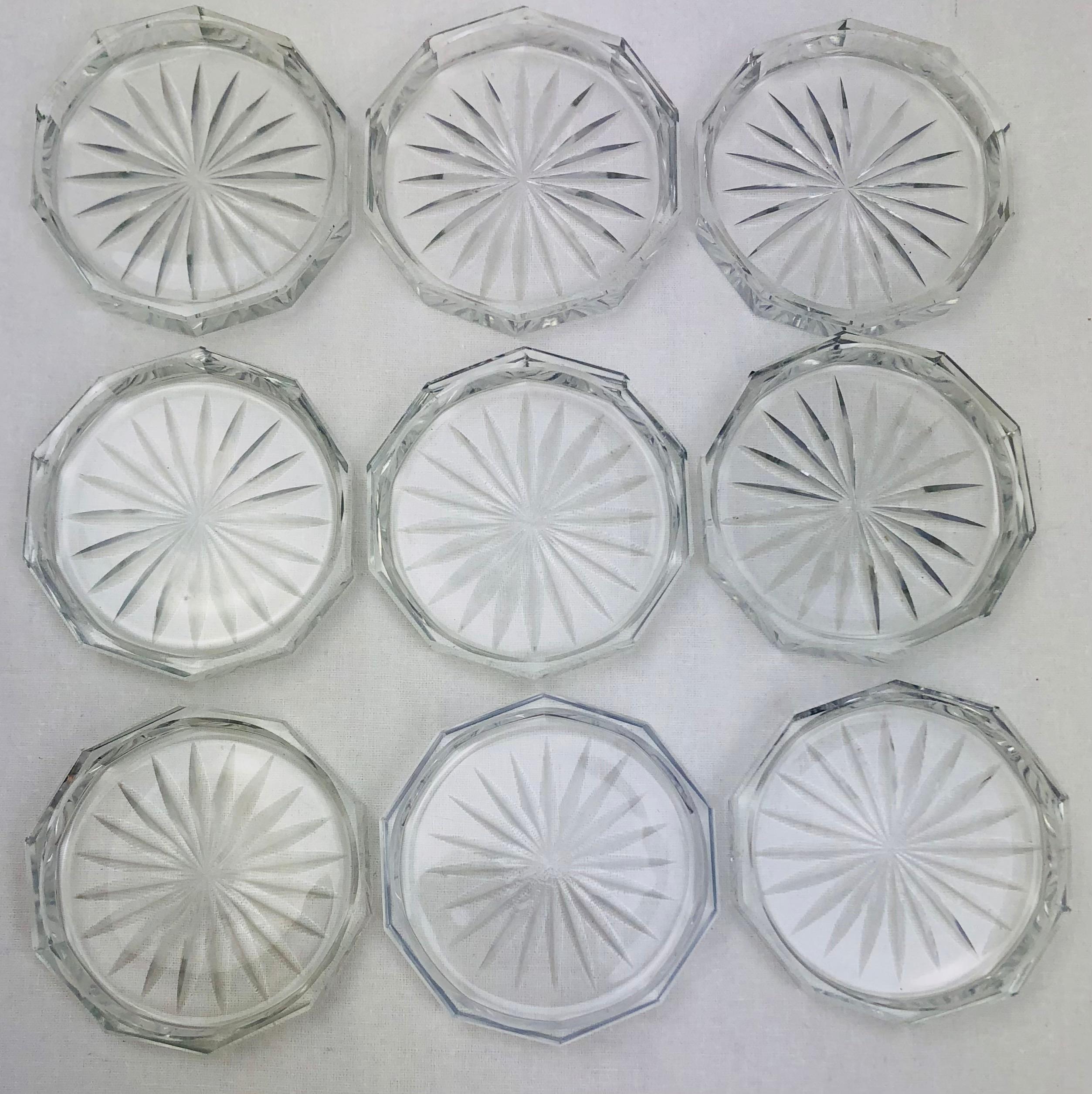 Set of 9 Crystal Wine or Champagne Flute Coasters Attributed to Baccarat In Good Condition In Miami, FL