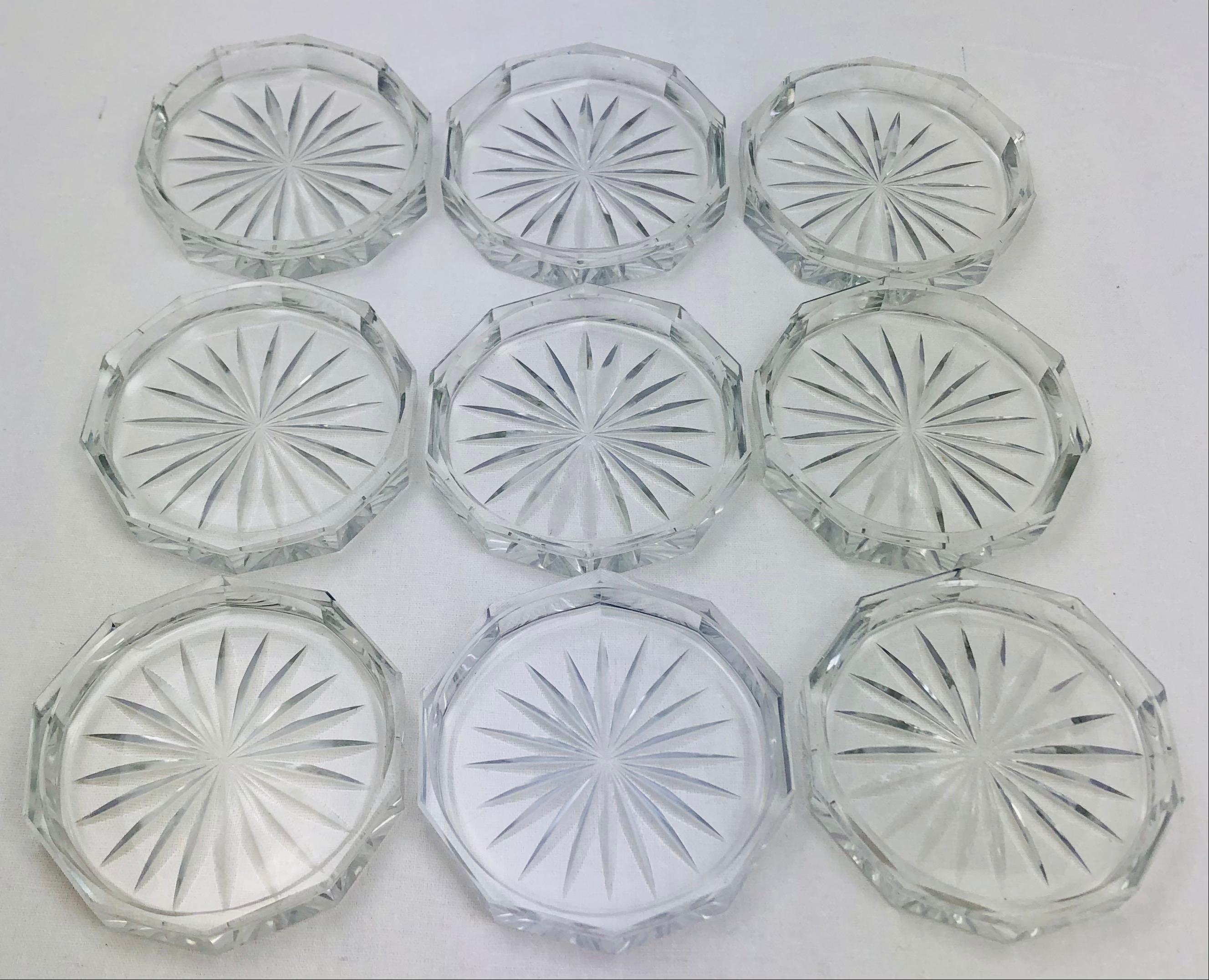 Set of 9 Crystal Wine or Champagne Flute Coasters Attributed to Baccarat 1